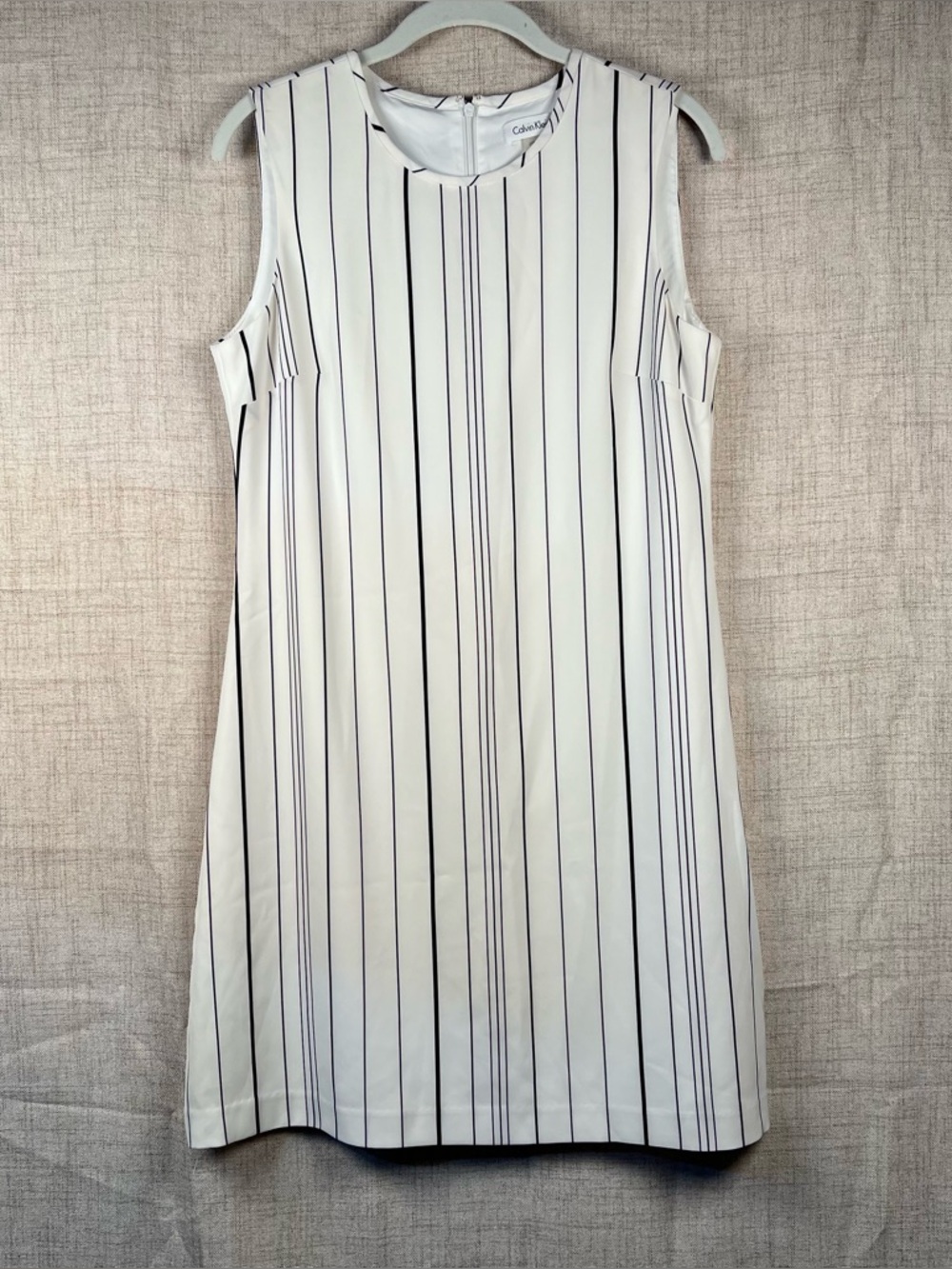 Calvin Klein Dress Sleeveless Stripe Business Workwear Off White & Black Women 8